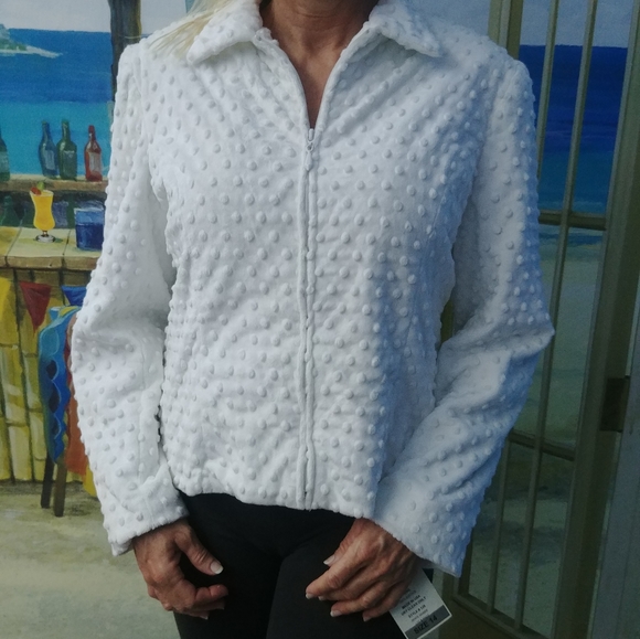 NWT NEW White Velour Super soft textured full zip jacket - Picture 2 of 10